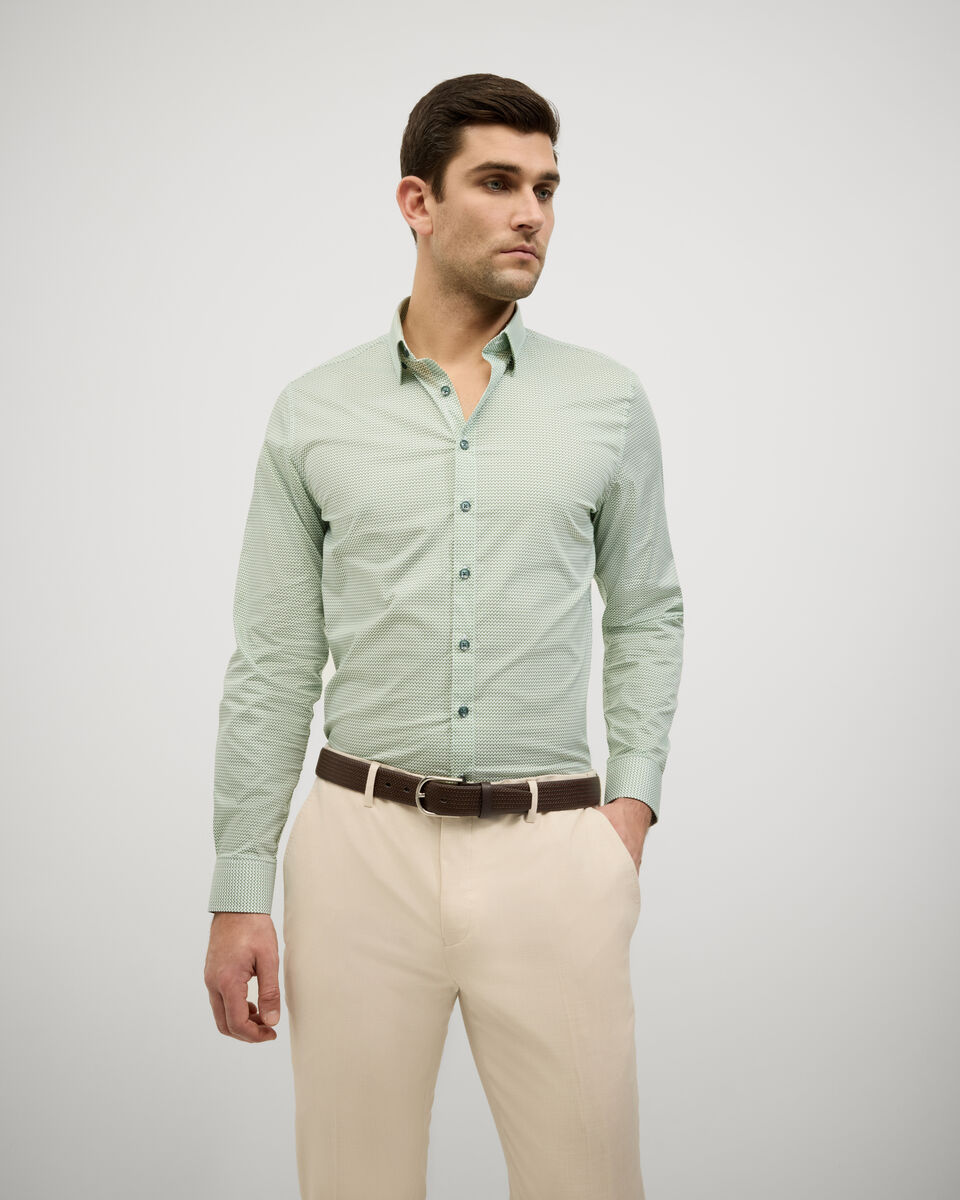 Herringbone Geo Print Long Sleeve Shirt, Green, hi-res